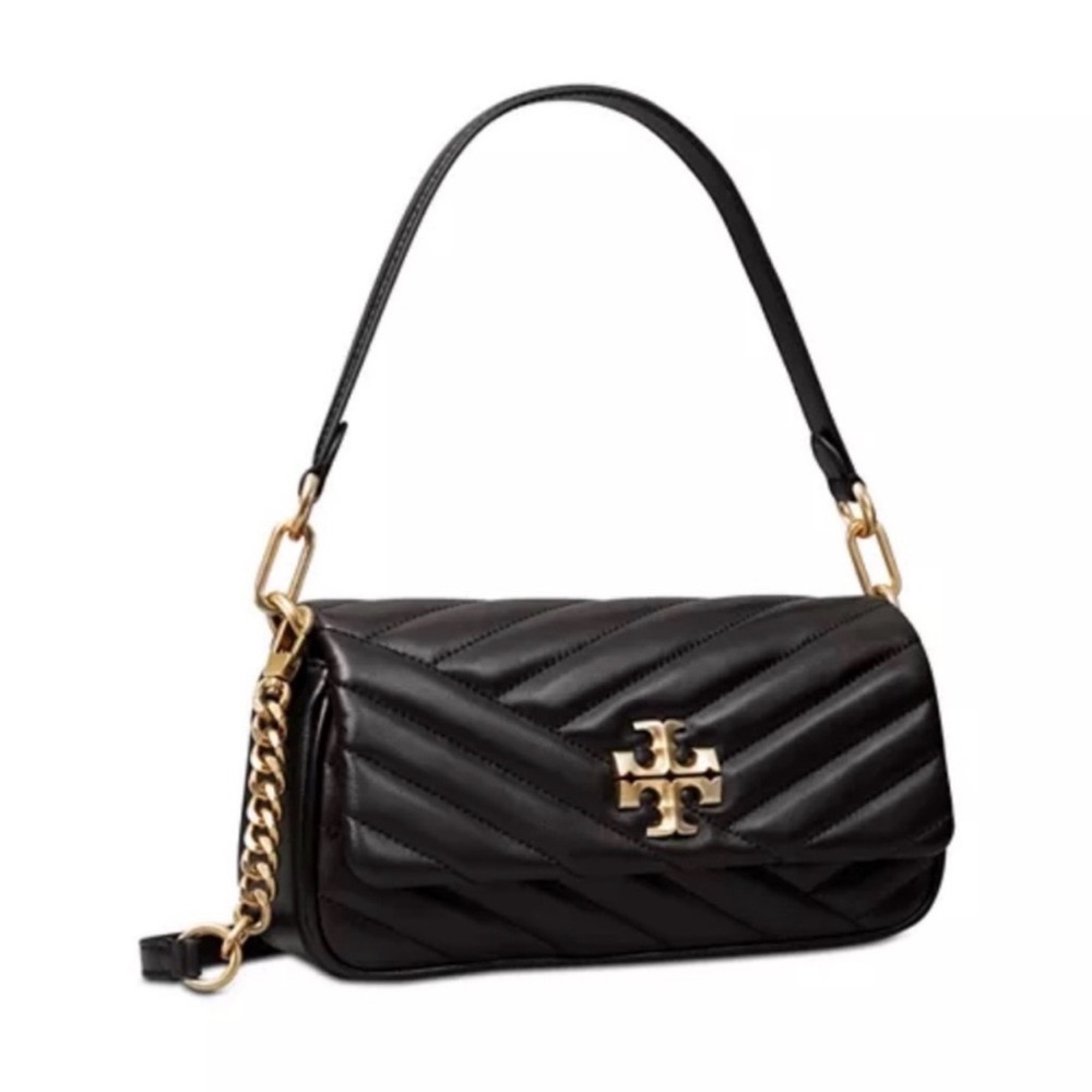 Tory Burch Kira Black Flap Chevron Bag small